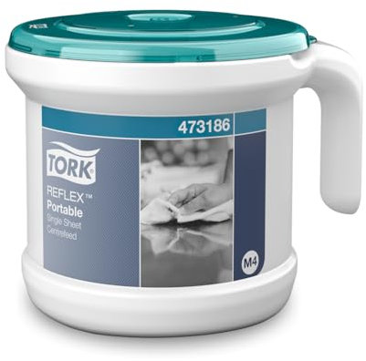 Tork Reflex Portable Starter Pack Toalla de papel de alimentación central y dispensador blanco y turquesa M4, diseño robusto, 1 paquete, 473186 + recambio de papel de limpieza (1 unidad)
