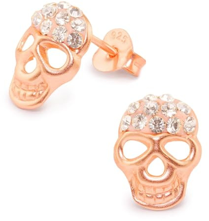 Monkimau Damen Ohrringe Totenkopf Ohrstecker aus 925 Sterling Silver echt Silber mit 22 Kristallen rose Gold plattiert