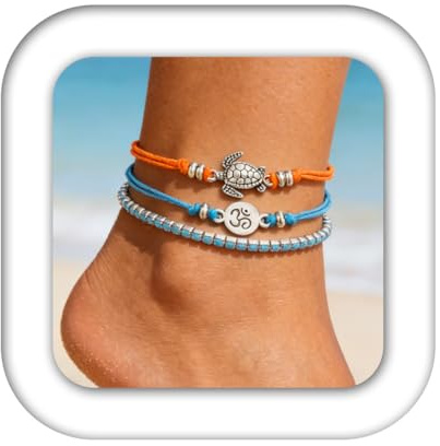 Zoestar Bracelet de cheville bohème en perles bleues pour femmes et filles