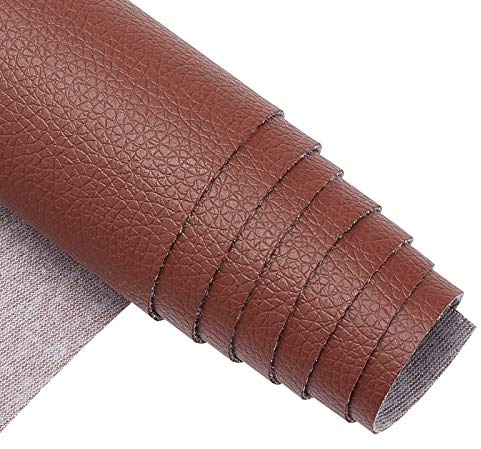 BENECREAT 33x140cm Brown Faux PU Leder Stoffbahn Litchi Stoff Leinwand zurück für Tasche, Hut, Schmuck, Haar Basteln, Nähen und Dekorationen