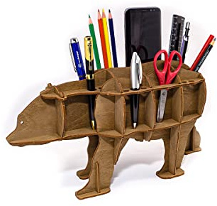 EWA Eco-Wood-Art 3D Holzpuzzle für Jugendliche und Erwachsene - Desktop Organizer Bär (Braun) - DIY-Bausatz, Selbstmontage, kein Kleber erforderlich - 26 Stück