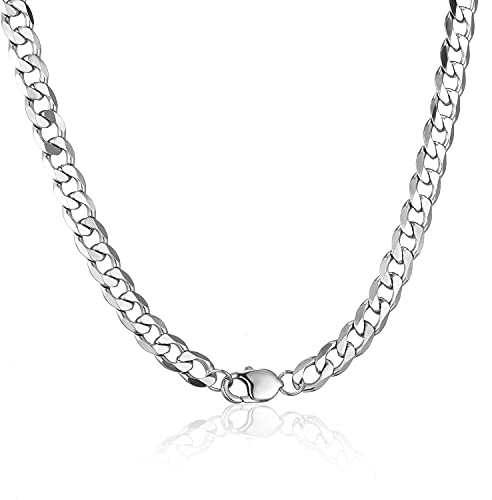AFSTALR Herren Halskette Silber Panzerkette, Edelstahl Kubanische schmuck Chain 9mm-55cm Ketten für Männer Necklace