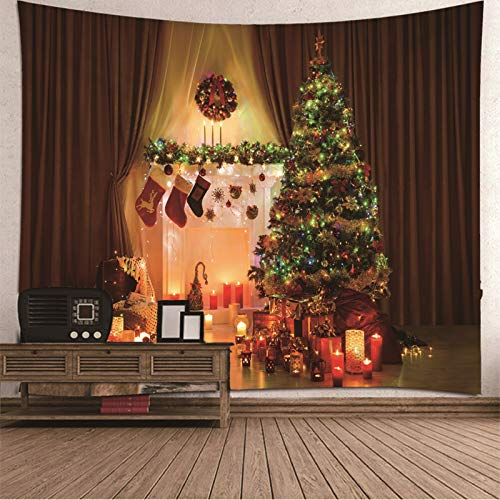 Banemi Rote Deko Weihnachten, Weihnachtsbaum mit Kerzen und Weihnachtsstrümpfen Braun Grün Polyester Tapisserie Geniale 240X220cm