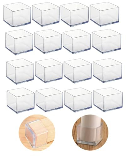 16Pcs Square 40x40mm Silicone Chair Leg Floor Protectors, Chair Leg Caps, Furniture Foot Protectors, Free Moving Table Leg Covers, Stool Leg caps to Prevent Hardwood Floor Scratches and Reduce Noise