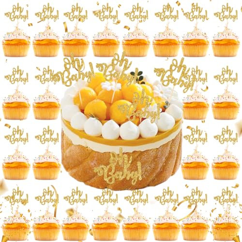 30 Stück Oh Baby Shower Cake Toppers, Glitter Oh Baby Cupcake Topper liefern Dekore, für Hochzeit, Geburtstag, Baby Shower, Kids Party Dekorationen