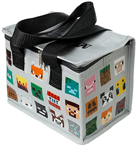 Puckator Cool Lunch Bag with Minecraft Faces Design Made Out of Recycled Plastic Bottles - Insulated Lunch Bag for Women Men Children - Lunch Box Bag for Work & School - Beach Picnic Accessories