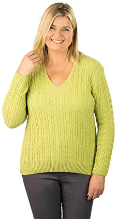 Fashion Friendly V-Neck Cable Jumper - Green - 3XL