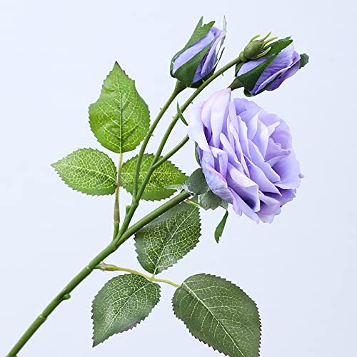8 mazzi di rose artificiali al tatto, rose artificiali in seta, 1 fiore 2 boccioli, adatte per la decorazione della casa, matrimonio, San Valentino, viola chiaro