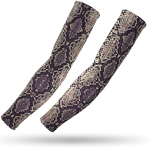 DETUCK Tattoo Arm Ärmel Ärmlinge, Armwärmer Sleeves UV Sonnenschutz Armstulpen, Arm Sleeves Kühlung UPF 50+, Kompressions Tattoo Cover Armstulpen (ein Paar) (Braune Pythonschlange, L)