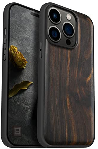 Carveit Legno Cover per iPhone 14 Pro Custodia avec magnetico Custodia Legno Unique [Legno nero] Ricarica Compatibile con 14 Pro Case MagSafe Paraurti Robusto TPU (Naturale)