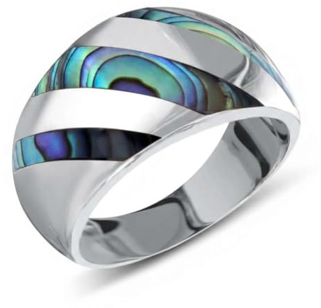 Aden - Geriffelter Perlmutt-Abalone-Ring auf Sterling-Silber 925, Silber, Perlmutt
