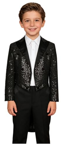 Freebily Kinder Jungen Frack Glitzer Pailletten Smoking Anzug Jacke Mantel Gentelman Jackett Tailcoat Karneval Party Show Outfits