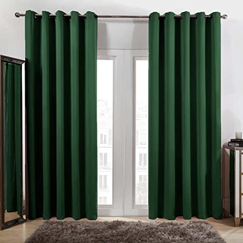 Dreamscene Bedroom Blackout Curtains Forest Green Eyelet, Thermal Modern Decorative Curtains for Living Room Bedroom Home Insulated Summer Winter Soft Curtain, 66x54”