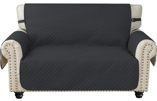 Ystyle Kratzfester Sofa Überzug 2 Sitzer mit Armlehnen, Dunkelgrau | Gesteppter Rutschfester Sofaschoner, Weihnachts Sofaüberwurf, Waschbarer Couch Überzug, Sofaschutz für Haustiere Katze Hunde