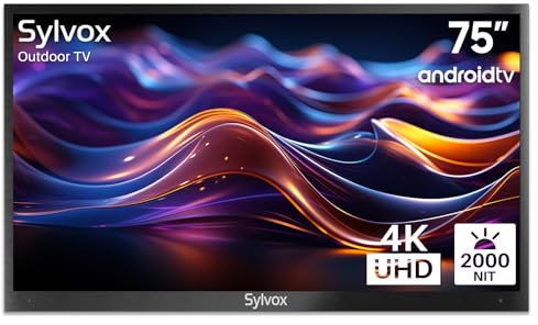 SYLVOX Outdoor TV, 4K UHD 75 Inch Smart TV, IP55 Waterproof 2000 nits Brightness for Full Sun, Outdoor Television for Outside Pool Garden, Android OS with Voice Assistant & Screen Cast (Pool Pro)