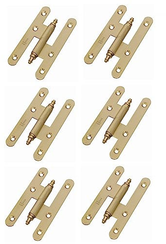 AZERODESIGN-Bisagras Puertas Madera-Bisagras para Puertas-Pernio Bisagra Puertas de Madera Interior-Material Acero con Remates-Pack de 6 Unidades -Medidas100x57mm-Cantos Redondos(DERECHA, LATON MATE)