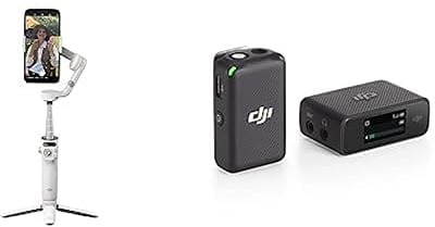 DJI Osmo Mobile 6 Solo Vlogging Combo, 3-Achsen-Handy-Gimbal, Objektverfolgung, tragbar und faltbar, Android- & iPhone-Stabilisator mit DJI Mikrofon (1 Sender + 1 Empfänger), ShotGuides, Platinum Grau