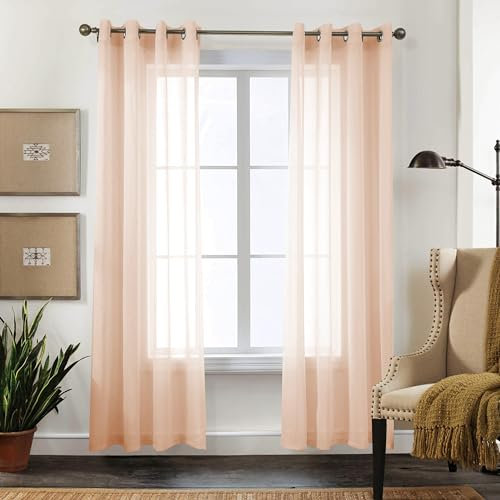 CUCRAF Transparente Gardinen mit ösen Vorhänge Wohnzimmer & Schlafzimmer, H260 x B140cm 2er Set Transluzente Vorhänge Baby Rosa, Unifarbene Pflegeleichte und Knitterfreie Vorhänge in Leinenoptik