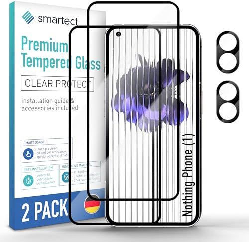 smartect Cristal Templado [2 + 2 Piezas, Full Screen] para Nothing Phone (1), Pantalla + Cámara, Clear Protector de Pantalla HD Antiarañazos, Sin Burbujas, Dureza 9H, 0.3mm Ultra Transparente