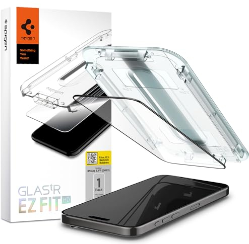 Spigen Glastr EZ Fit HD Displayschutzfolie für iPhone 15 Pro, hochwertiges gehärtetes Glas, vollständige Abdeckung von Kante zu Kante, 1 Packung