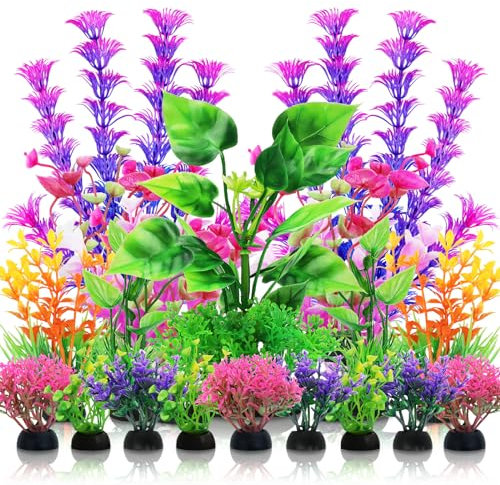 QUOZUO Plantas decorativas de acuario, 20 plantas decorativas de acuario, accesorios coloridos para peceras, plantas de pecera, decoración de plástico para acuarios