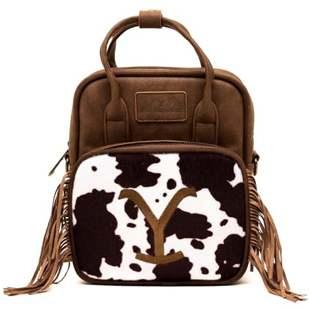 Buckle-Down Paramount Netzwerktasche, Cross-Body, Yellowstone Dutton Ranch Cowboy, Rindsleder, Used-Look, veganes Leder, Braun, 11.5 x 8.0