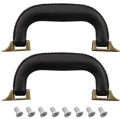 eMagTech Gitarren-Spieluhr-Griff, 160 mm, PU-Leder, Koffergriff, Metallbasis, Ersatz für Handtaschen, Geschenke, Weinboxen, Werkzeugkasten, Instrumentenkoffer mit Schrauben, Schwarz / Braun, 2 Stück