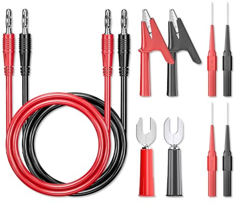 Cleqee 10 Stück 4mm Bananenstecker auf Bananenstecker Messleitungen Weiches flexibles Kabel mit Krokodilklemmen Flachstecker Drahtdurchdringende Prüfspitzen für Multimeter Elektrische Prüfung