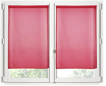Stof - Paire de Brises-bise -Taille 60x120 cm - 100% Polyester - Couleur Rouge - Modèle Monna - Vitrage - Intimité et Transparence - Uni