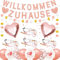 Willkommen Baby Mädchen - Storch Geburt Deko Set Mit 6 Stück für Draußen, Vormontierte Herzlich Willkommen Girlande, Babyparty Deko