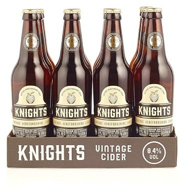 Knights Vintage - 8.4% Medium Dry Vintage Apple Cider, Gluten-Free and Vegan Friendly, No Artificial Colourings, Flavourings or Sweeteners, 12 x 500ml Glass Bottles