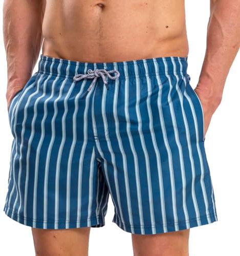 RIPT Performance Pantaloncini da Bagno da Uomo ad Asciugatura Rapida con Protezione Solare UV 50, Stampa a Righe Blu Navy, XL