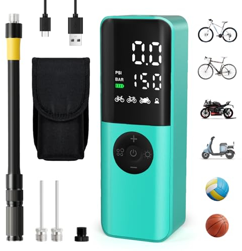 Electric Bike Pump, 150Psi Portable Bicycle Tire Pump with Digital Pressure Gauge for E-Bike, Road and Mountain Mini Bike Pump, Motorcycle Electric Pump with Presta, Schrader, Dunlop Valve Accessories