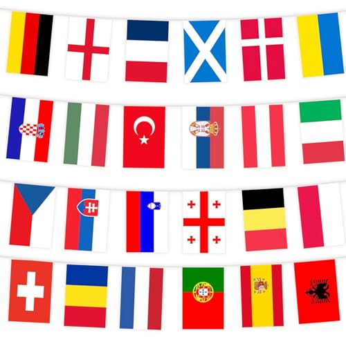 Oly World Flag Bunting Banner 8M - 24 Country International Bunting for Garden Bar Outdoor Game 2024 Party Decorations