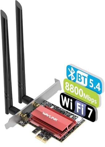 WAVLINK Carte PCIe WiFi 7 BE8800,Adaptateur sans Fil Tri-Bande BE200 avec Bluetooth 5.4,Support Bas Profil, Dissipateur Thermique,pour Windows 10/11,Non Disponible pour Les Cartes mères AMD