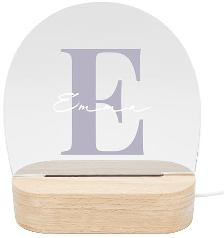 DEL MÀ Unique & Personal Nachtlicht Kinder Baby personalisiert mit Buchstaben & Namen Babyzimmer Kinder Deko Kinderzimmer Nachtlampe Mädchen Jungen Kinderlampe Inkl. Holzfuß (Lila)