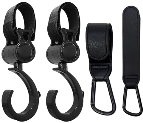 4 Ganci Passeggino, Ganci Passeggino Rotanti, Universale Leggero Ganci per Passeggino, Multiuso Gancio Clip con Chiusura Regolabile, Passeggino Accessori per Appendere Il Vostro Shopping Bags Zaino