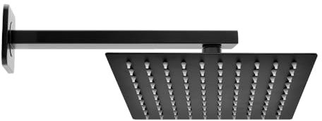 Kit doccia nero opaco con braccio 35 cm e soffione rettangolare 30x20 cm, in acciaio inox con snodo orientabile e ugelli anticalcare