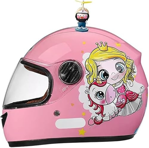 Integraler Motorradhelm für Kinder, ECE-zugelassener Rollerhelm mit Sonnenblende und abnehmbarem Schal, Rollerhelm für Jungen und Mädchen im Alter von 3 bis 12 Jahren E,48-55CM