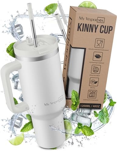 My Vesperbox Kinny Cup 500 Tasse isotherme, avec paille 500, 950, 1200 ml, tasse à café à emporter, en acier inoxydable, sans BPA et mélamine