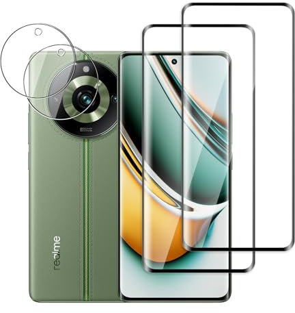 QZJinch 2+2 Piezas,Protector Pantalla para Realme 11 Pro/Realme11 Pro Plus,Ultra Transparente,3D Cobertura Completa,Antiarañazos, Antihuellas,Sin Burbujas, Dureza 9H