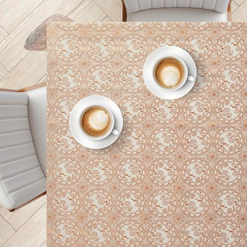KP Home Tischdecke Abwaschbar, Pflegeleicht Rechteckig Abwischbare PVC Tischdecke 200x137cm, Wetterfeste Esstischdecke für Innen- & Außenbereich, Wachstuchtischdecke Wischfest Goldene Medaillon Spitze