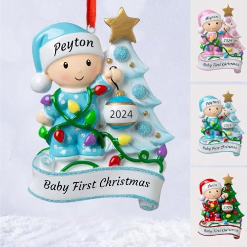 Wxexopowk Personalised Baby's First Christmas Bauble - Personalised Christmas Ornaments for Kids, Custom Name and Year My 1st Christmas Bauble, Tree Keepsake Xmas Gifts for Kids Boys Toddler New Baby