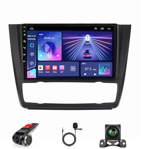 Android 14 Radio Estéreo De Coche 2 DIN 9 Pulgadas Pantalla Táctil para BMW 1 Series 2008-2012 con GPS Navi CarPlay Inalámbrico Bluetooth AHD Cámara Trasera Control En El Volante(V3 6+128G)