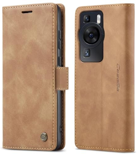 ZKGCG Compatible with Huawei P60/P60 Pro Smartphone Case[Brown]+3D Tempered Glass/PU Leather Magnetic Flip Slots Wallet Phone Cover Book Folio TPU Bumper with Card Holder Kickstand-2023
