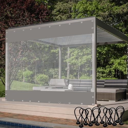 Rideaux d'extérieur en PVC transparent très résistant avec panneaux latéraux imperméables et bords renforcés Gris 7 x 3,5 m