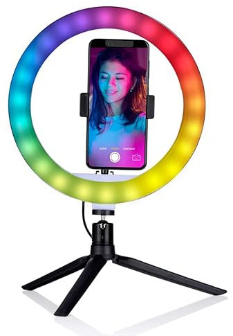 Grundig Aro de Luz con Trípode - Anillo de Luz Profesional - Trípode para Móvil con Aro de Luz - Ideal para Maquillaje y Videos