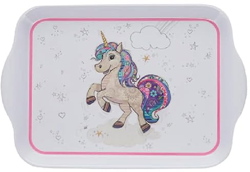 Mini bandeja con animales, diseño de unicornio que baila, melamina de calidad, tamaño mini, 14 x 21 cm
