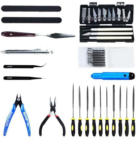 3D Drucker Werkzeug Kit, Modellbau Zubehör mit Schnitzmessern Nadelzange Tweezers Schaufel, Entgratwerkzeugen Schnitzmesser Nadel-Feilen für Entfernen Glätten Finishing Entgraten Gravieren Bohren