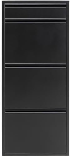 Kare Design Schuhschrank Caruso, Schwarz, Stahl, mit 4 Klappen, Schuhablage für 6 Paar Schuhe, schmal, platzsparend, hoch, Schuhregal, Eingangsbereich, 115x50x15 cm (H/B/T)